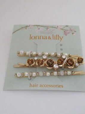 Lonna & Lilly Gold Pearl Floral 3 Piece Hair Clip Set NWT